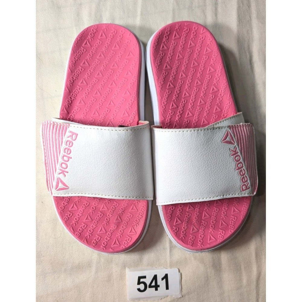 Reebok Girls' Logo Adjustable Strap Slide Sandals Pink White Synthetic Low Top